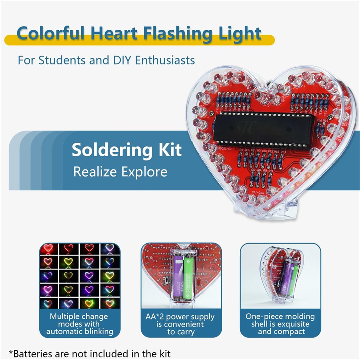 Diy Electronics Projects For Beginners - DT262/はんだ付け練習キット、ハート型LEDライトはんだ付けプロジェクトRGB LED DIY電子キット初心者向け学生STEM