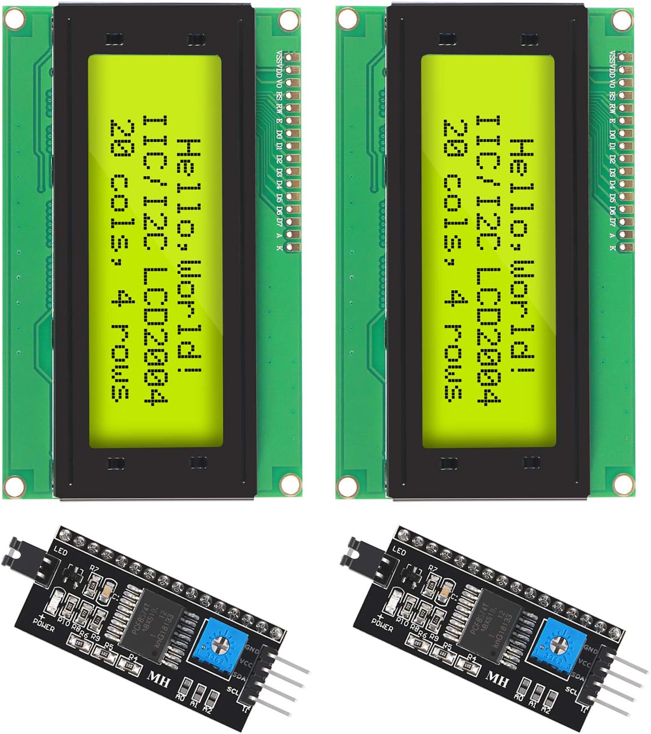 I2C Lcd Display - ブルーバックライトモジュール,インターフェイスアダプター付き,20x4,シリアルLCD,ラズベリーパイと互換性,2個,iic,i2C,2004